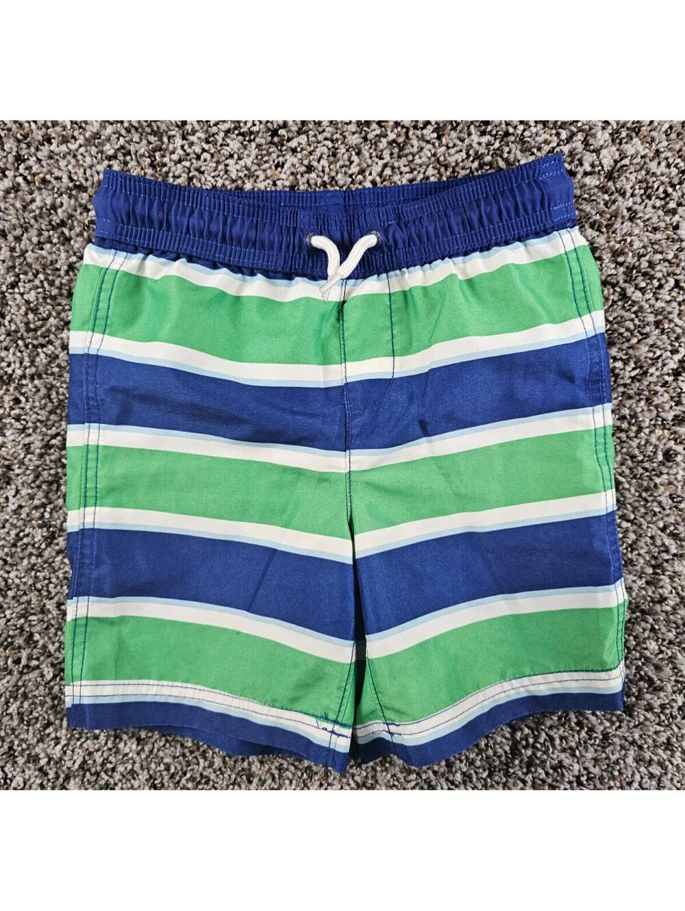 Lands End Boys Sz M Swimsuit Swim Trunks Blue Green Striped